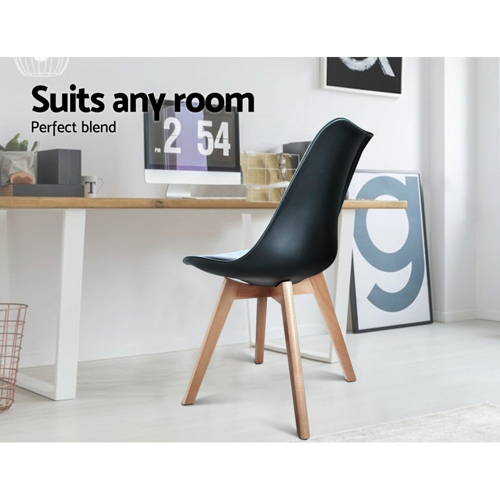 Dining Chairs Set of 4 PU Leather DSW Style Wooden Legs Black Modern