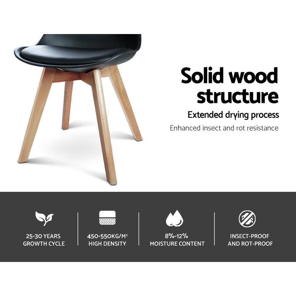Dining Chairs Set of 4 PU Leather DSW Style Wooden Legs Black Modern