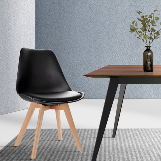 Dining Chairs Set of 4 PU Leather DSW Style Wooden Legs Black Modern - Kitchen & Dining Chairs