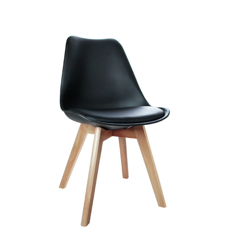 Dining Chairs Set of 4 PU Leather DSW Style Wooden Legs Black Modern