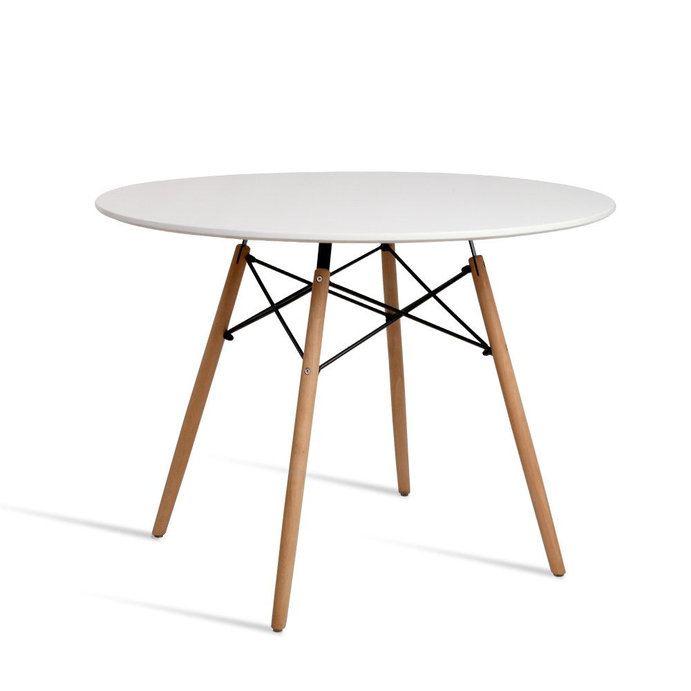 Round Dining Table 4 Seater  White 100cm MDF & Beech Wood