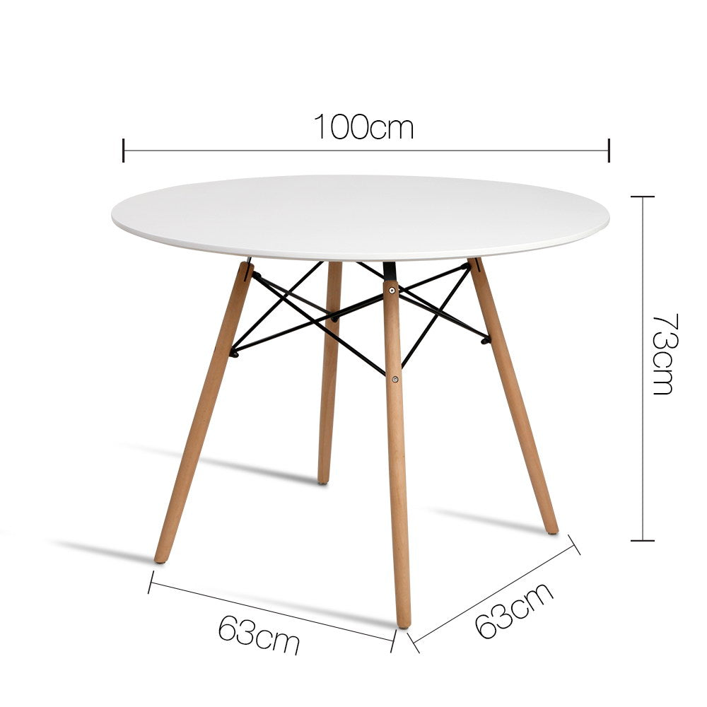Round Dining Table 4 Seater  White 100cm MDF & Beech Wood