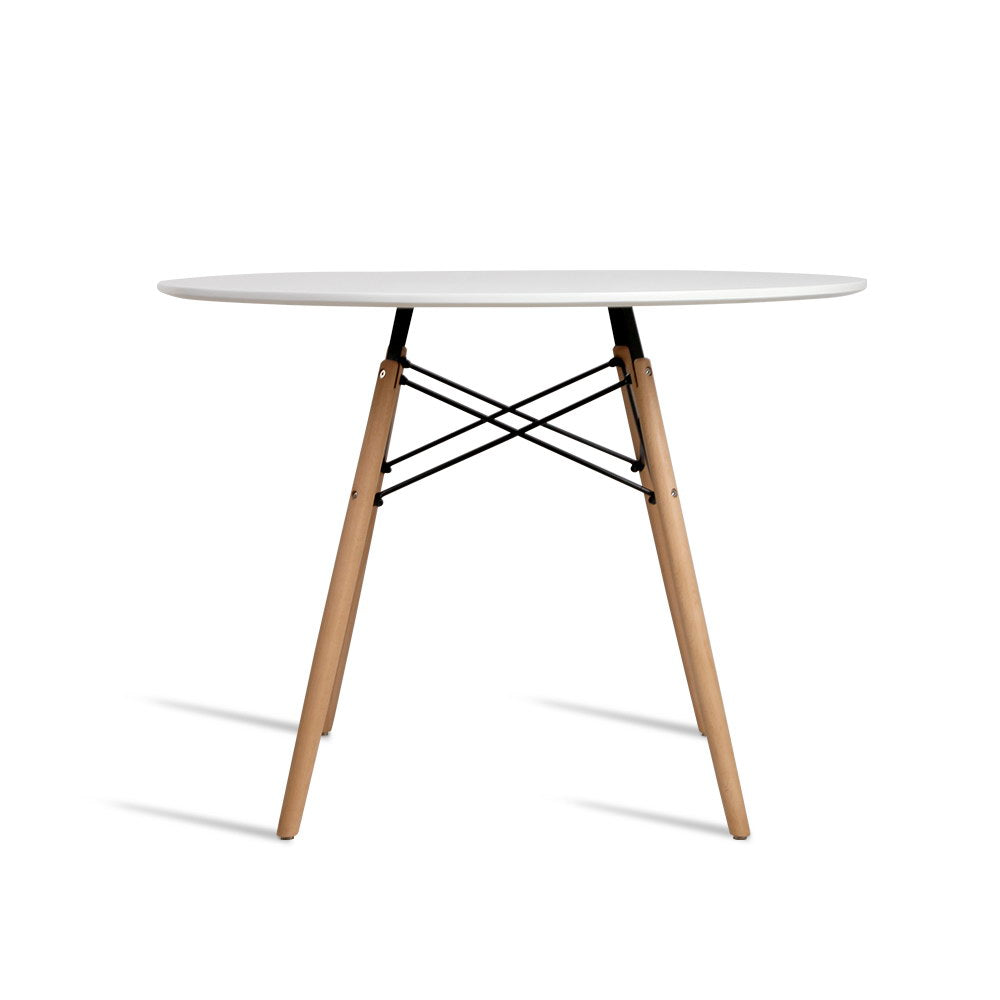 Round Dining Table 4 Seater  White 100cm MDF & Beech Wood