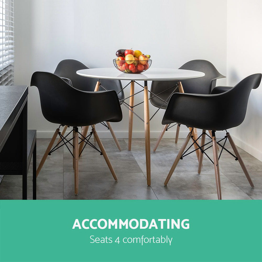 Round Dining Table 4 Seater  White 100cm MDF & Beech Wood