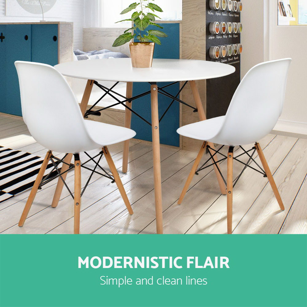 Round Dining Table 4 Seater  White 100cm MDF & Beech Wood