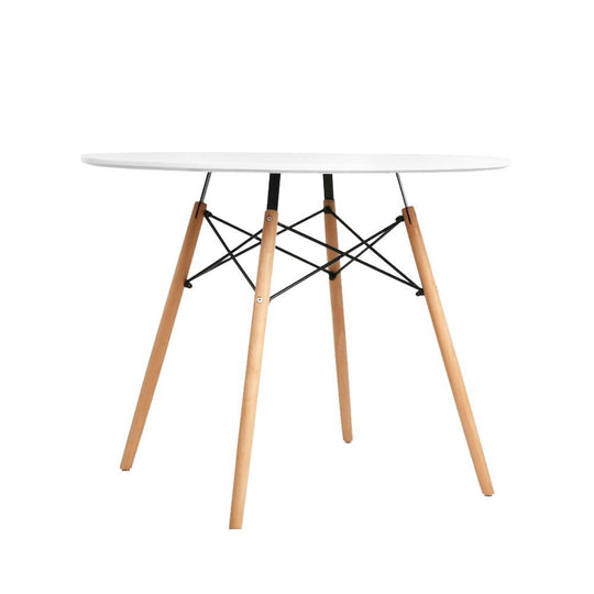 White Round Dining Table 90cm 4 Seater Kitchen Table - Timber