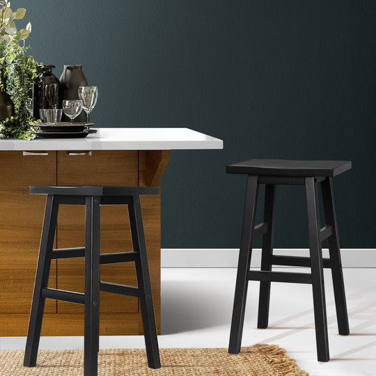 Bar Stools Kitchen Counter Stools Wooden Chairs Black X2 - Table & Bar Stools