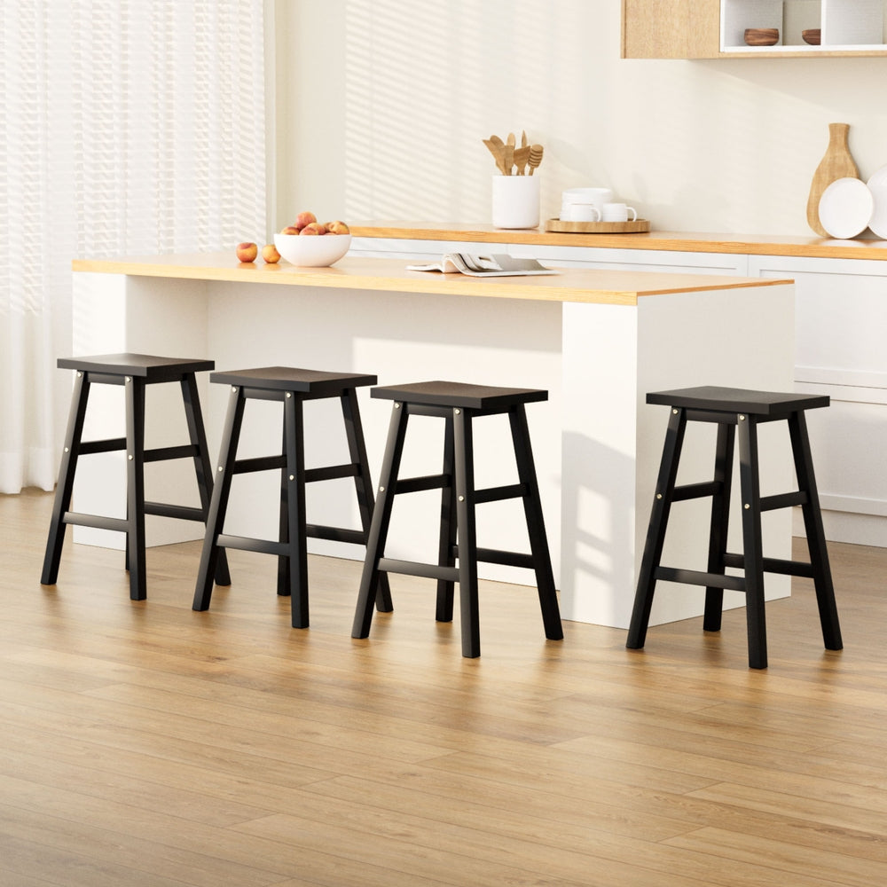 4x Wooden Bar Stools Black Kitchen Counter Chairs Set