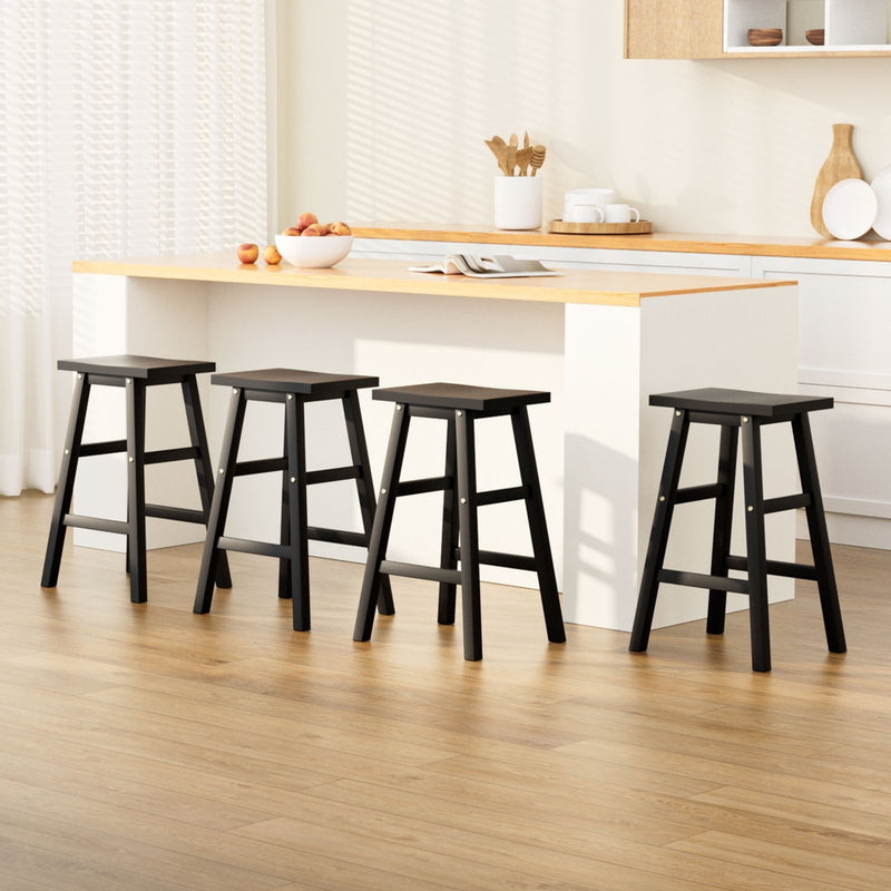 4x Wooden Bar Stools Black Kitchen Counter Chairs Set - Beech Wood