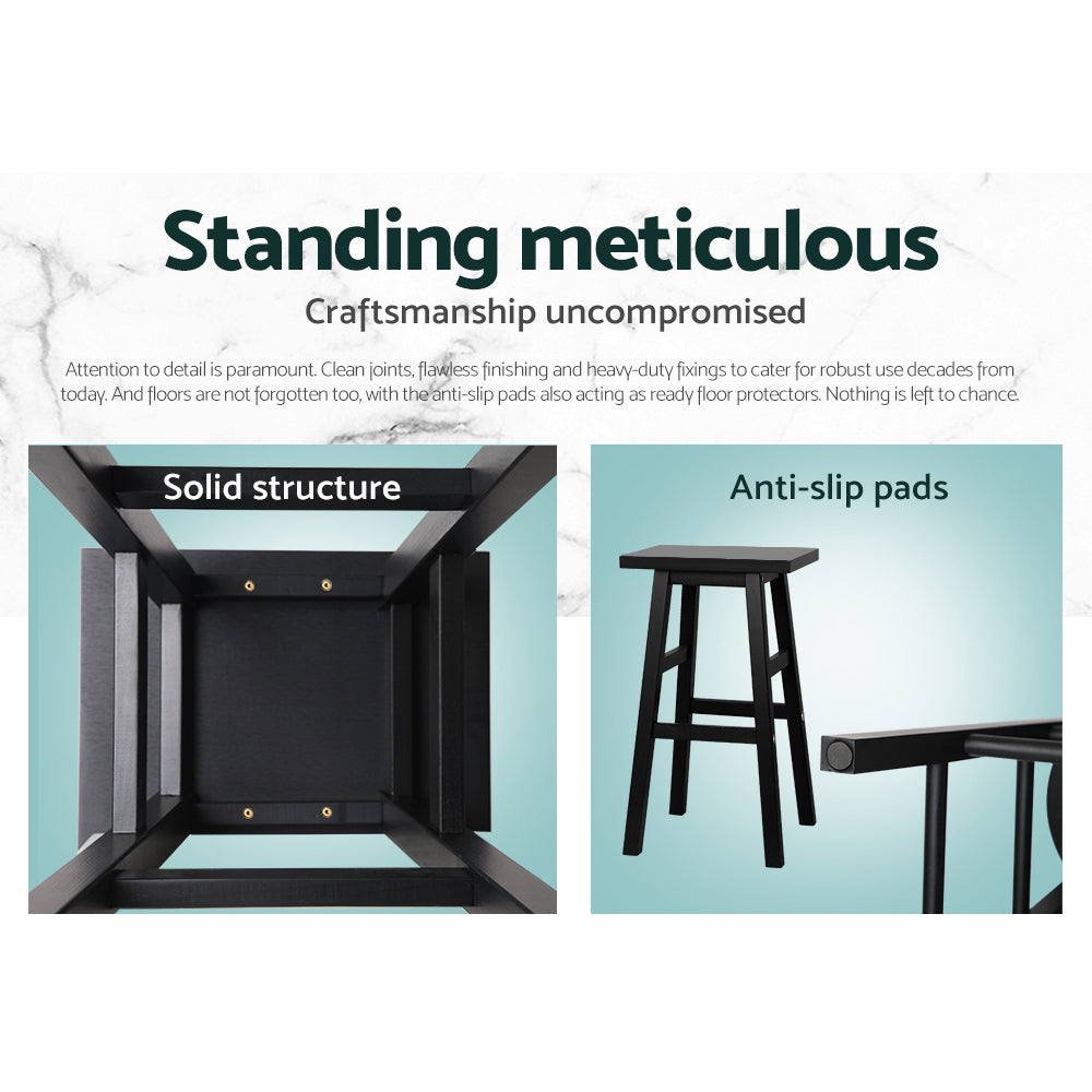4x Wooden Bar Stools Black Kitchen Counter Chairs Set