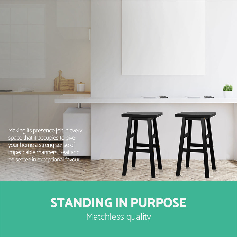 4x Wooden Bar Stools Black Kitchen Counter Chairs Set