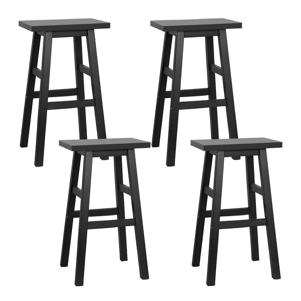 4x Wooden Bar Stools Black Kitchen Counter Chairs Set