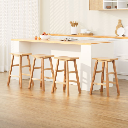 4x Bar Stools Kitchen Chairs Wooden Nature Elegant