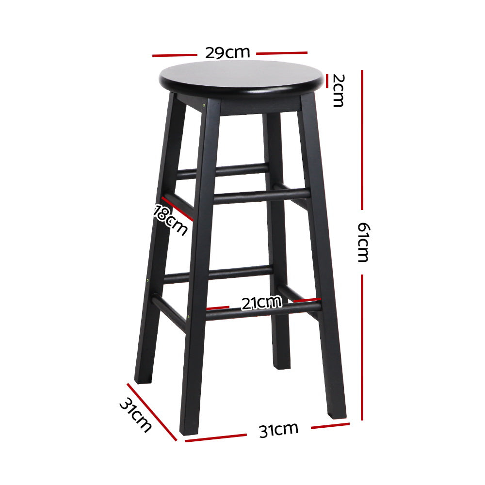 2x Bar Stools Round Wooden Chairs Black Kitchen Counter Seating