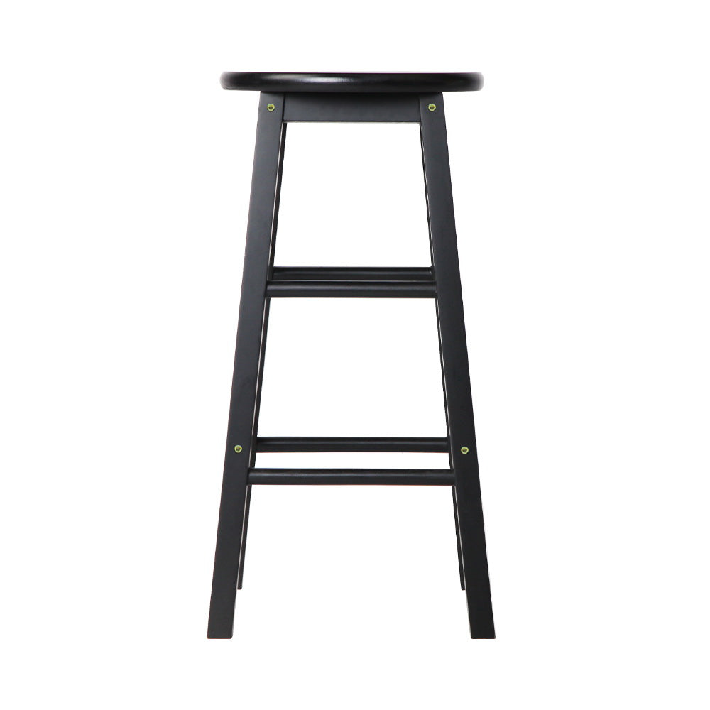 2x Bar Stools Round Wooden Chairs Black Kitchen Counter Seating