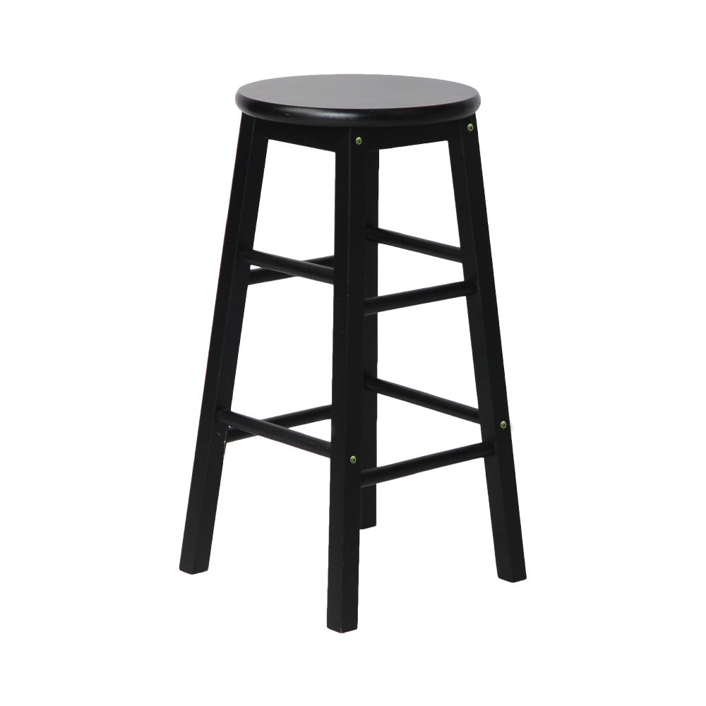 2x Bar Stools Round Wooden Chairs Black Kitchen Counter Seating