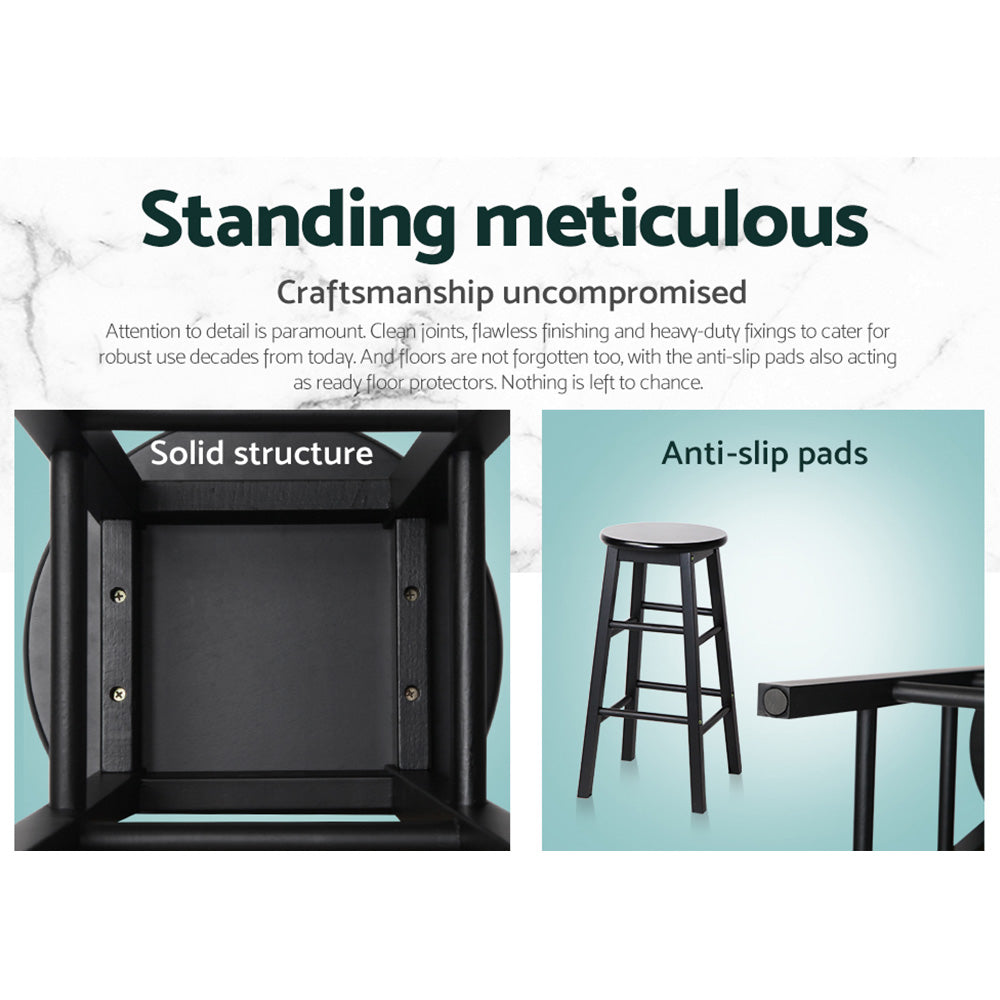 2x Bar Stools Round Wooden Chairs Black Kitchen Counter Seating