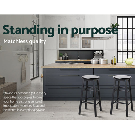 Set of 2 Beech Wood Backless Bar Stools - Black | PayPal