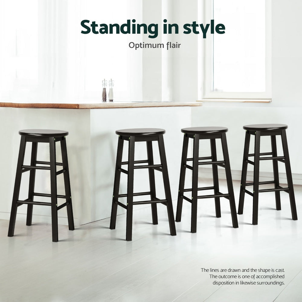 4x Bar Stools Round Chairs Wooden Black Sleek Comfortable