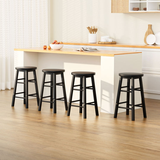 4x Bar Stools Round Chairs Wooden Black Sleek Comfortable