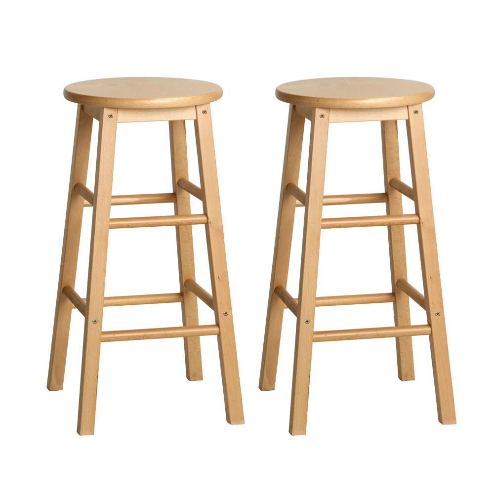 2x Bar Stools Round Chairs Wooden Nature