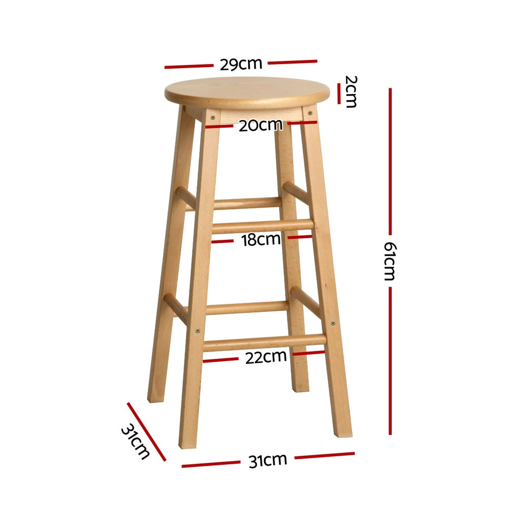 4x Bar Stools Round Chairs Wooden Nature Stylish