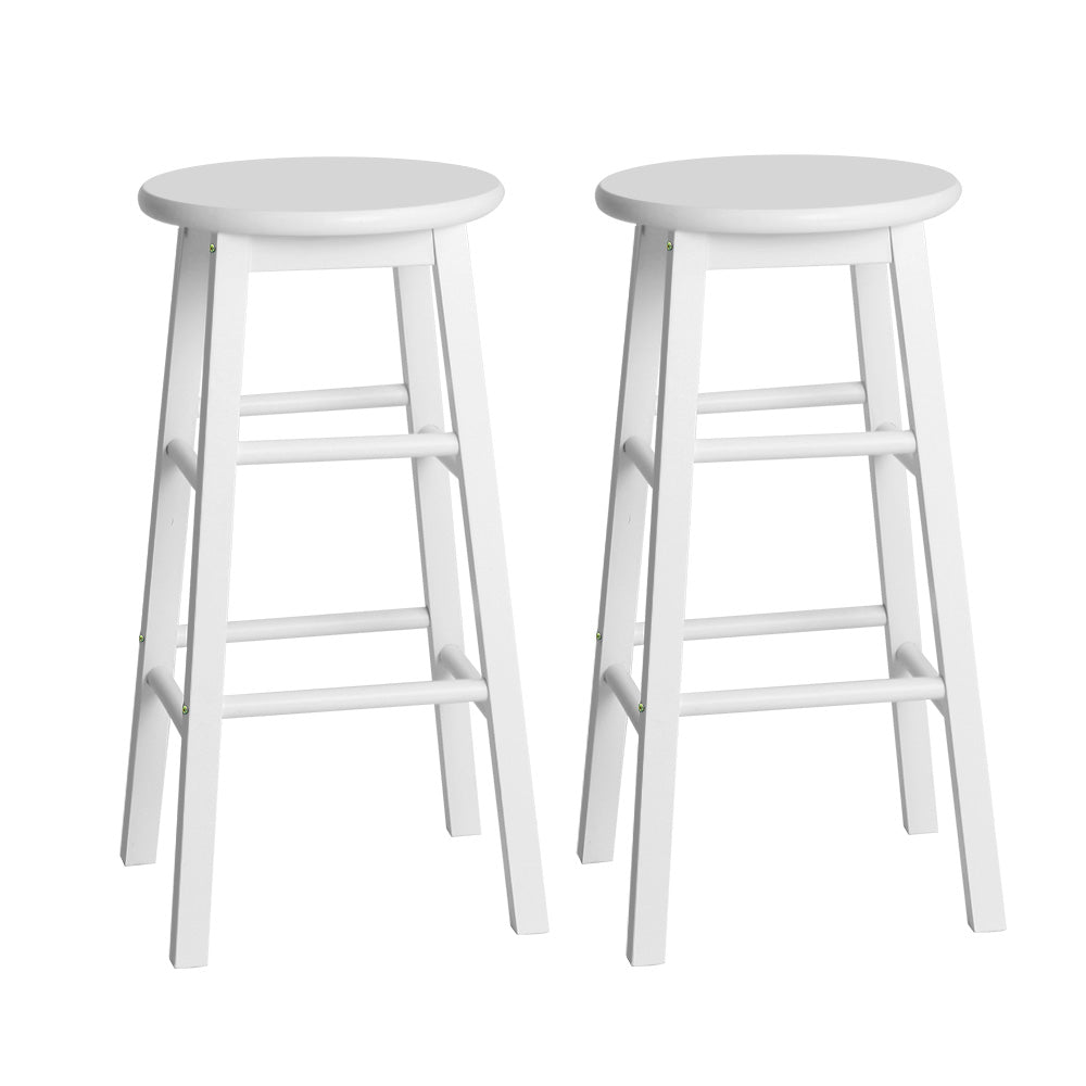 2x Bar Stools Round Wooden White Chairs Kitchen Counter Dining Stools