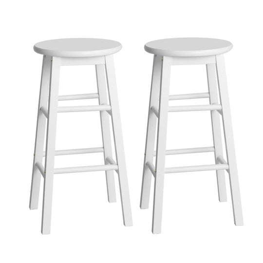 2x Bar Stools Round Wooden White Chairs Kitchen Counter Dining Stools - Artiss Beech Wood Backless