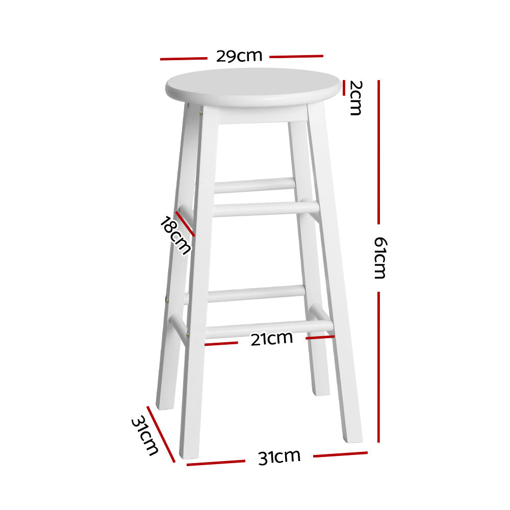 2x Bar Stools Round Wooden White Chairs Kitchen Counter Dining Stools