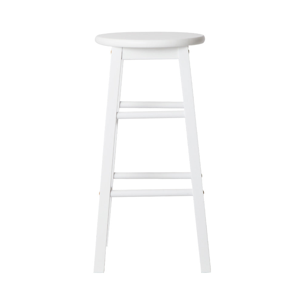 2x Bar Stools Round Wooden White Chairs Kitchen Counter Dining Stools