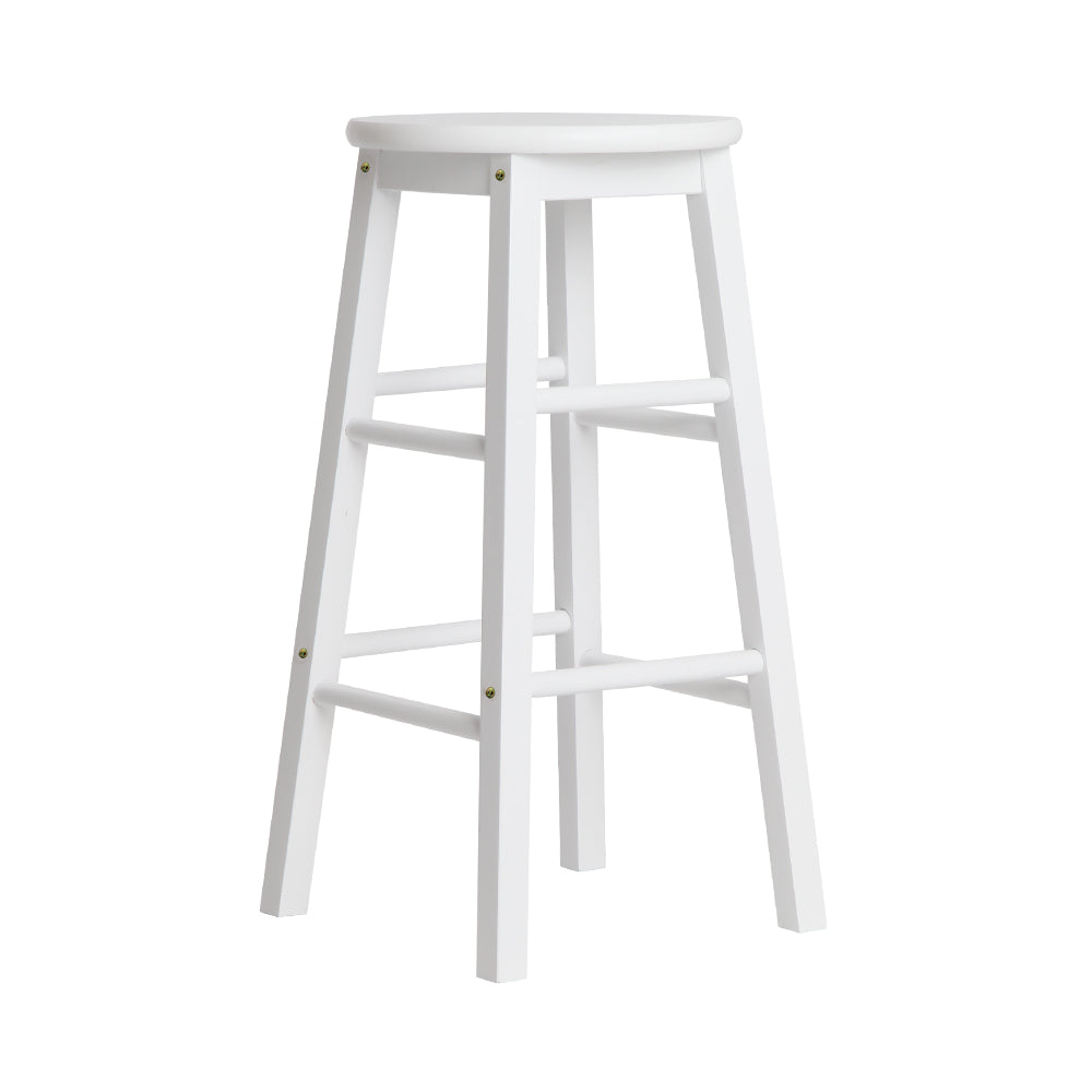 2x Bar Stools Round Wooden White Chairs Kitchen Counter Dining Stools