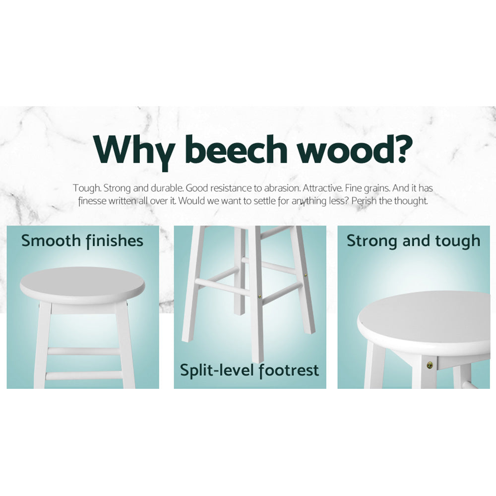 2x Bar Stools Round Wooden White Chairs Kitchen Counter Dining Stools