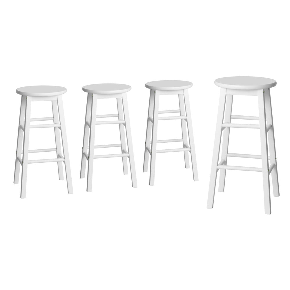 White colour - 4x Bar Stools Round Chairs Wooden White Stylish