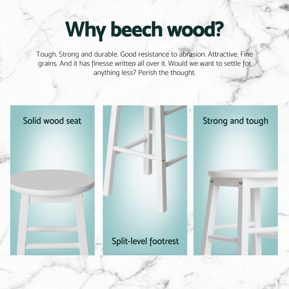 Wooden finish - 4x Bar Stools Round Chairs Wooden White Stylish