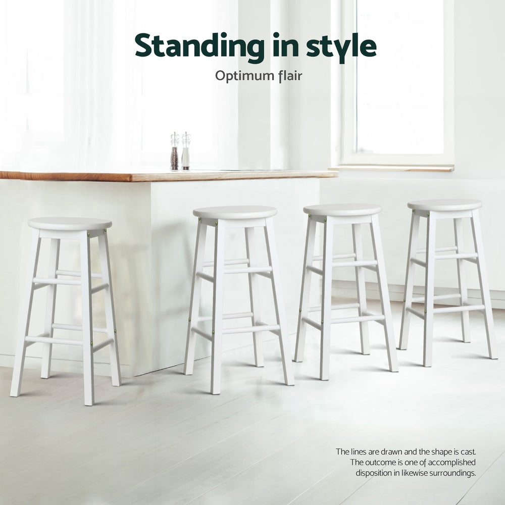 4x Bar Stools Round Chairs Wooden White Stylish | Table & Bar Stools