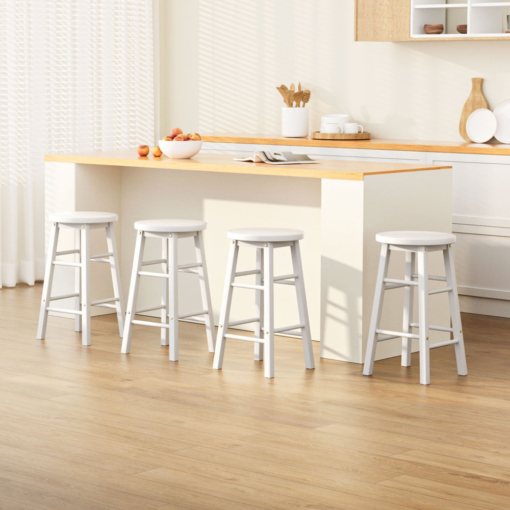 4x Bar Stools Round Chairs Wooden White Stylish