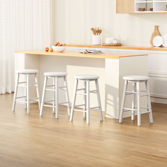 4x Bar Stools Round Chairs Wooden White Stylish