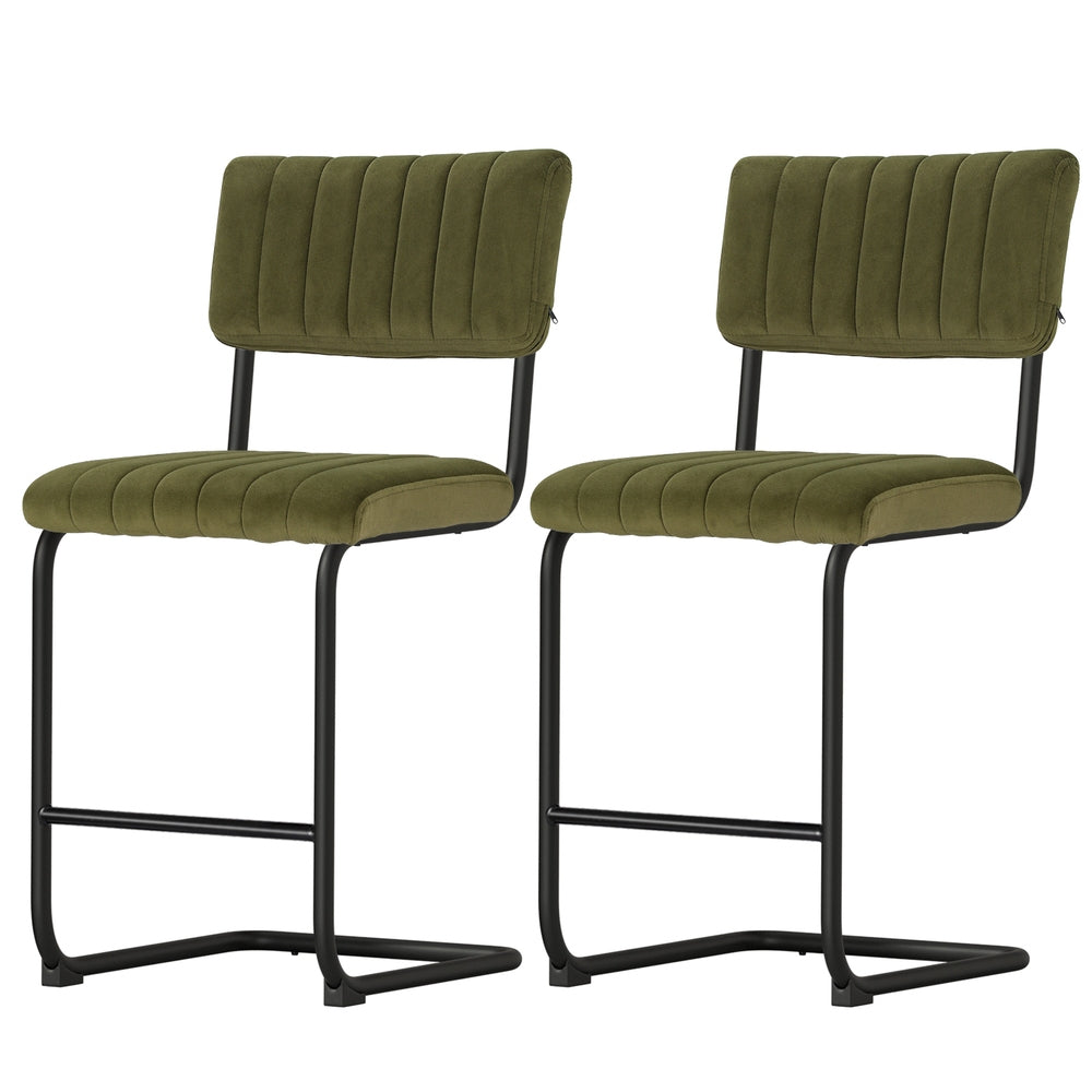 2x Bar Stools Velvet Chairs Green/Grey | Velvet finish