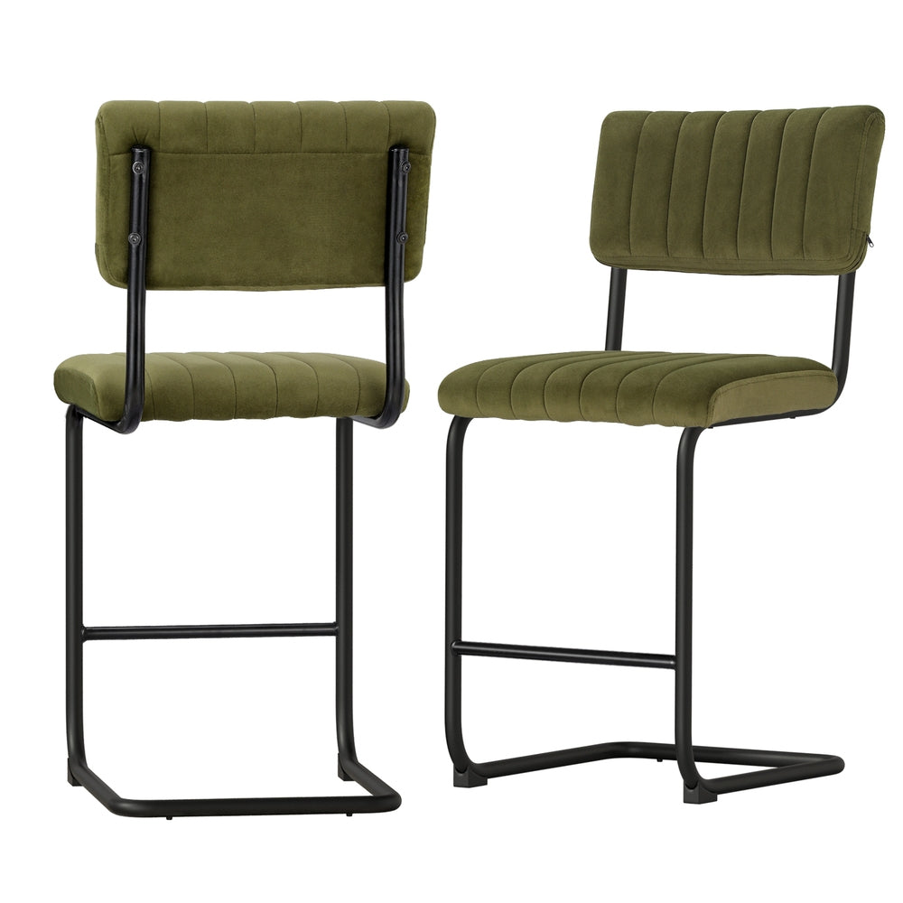 2x Bar Stools Velvet Chairs Green/Grey | Green colour