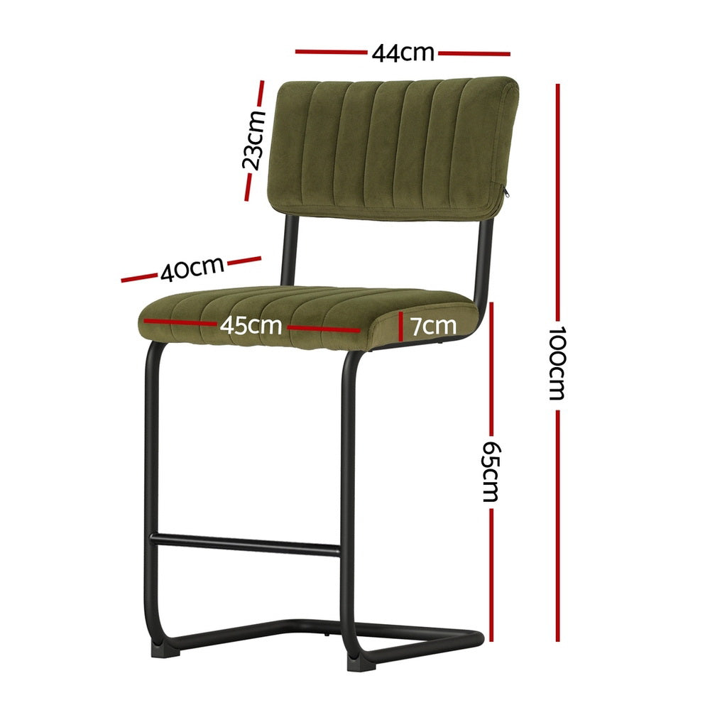 Green colour - 4X Bar Stools Velvet Chairs Green/Grey