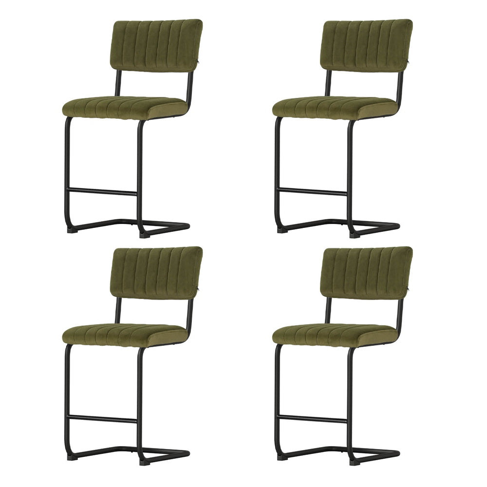 4X Bar Stools Velvet Chairs Green/Grey | Velvet finish