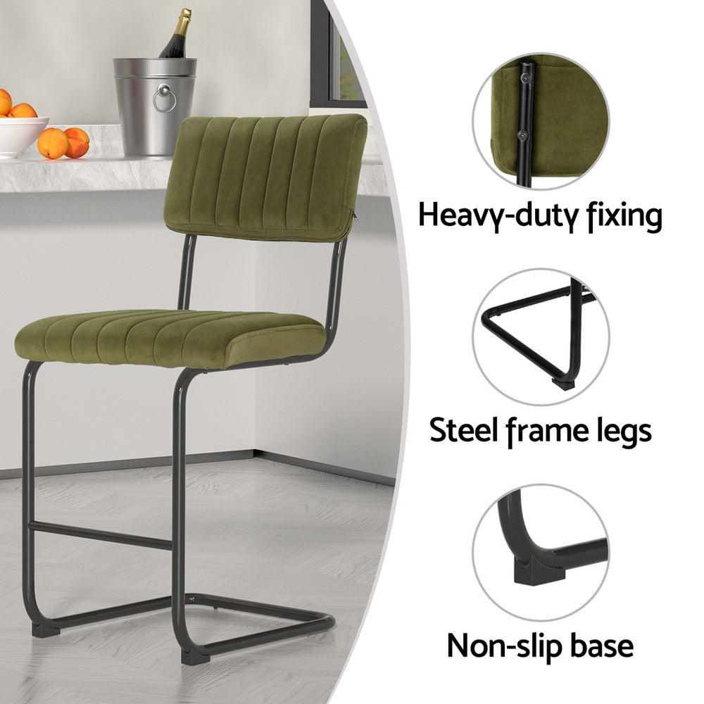 Velvet finish - 4X Bar Stools Velvet Chairs Green/Grey