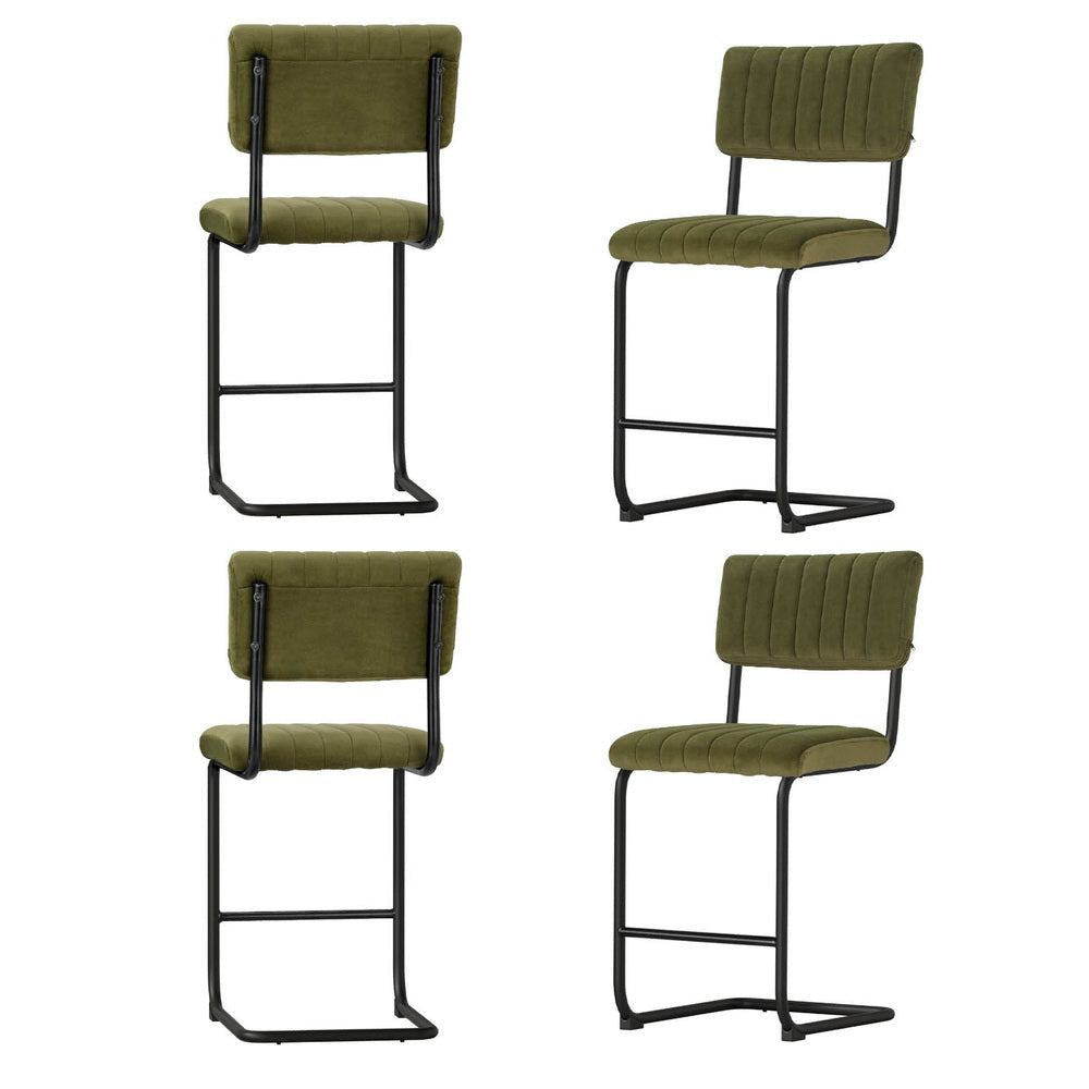 4X Bar Stools Velvet Chairs Green/Grey | Green colour