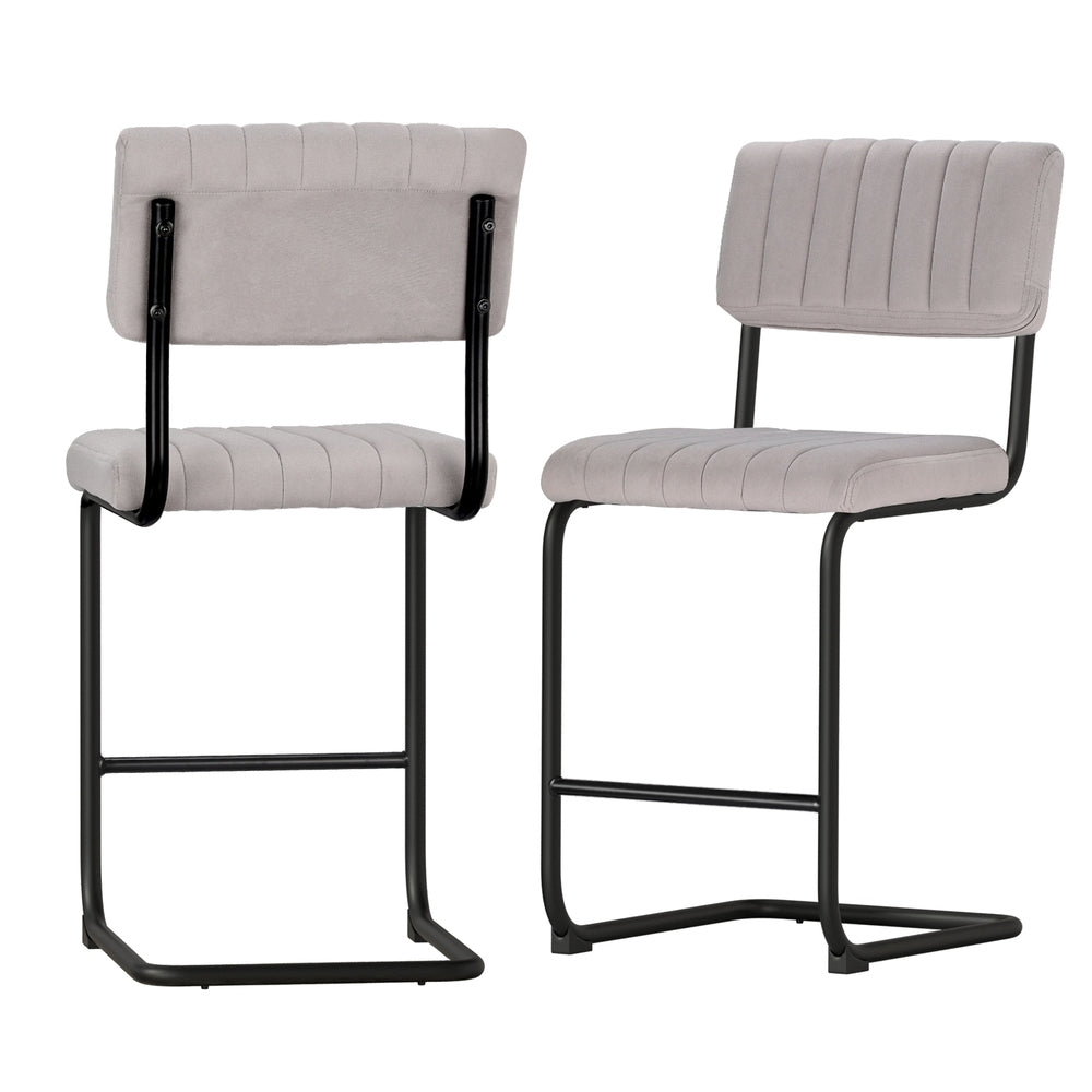 2x Bar Stools Velvet Chairs Green/Grey, Green colour