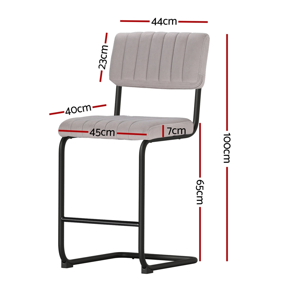 2x Bar Stools Velvet Chairs Green/Grey, Velvet finish