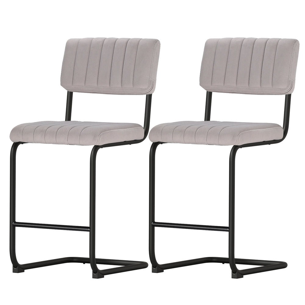 2x Bar Stools Velvet Chairs Green/Grey with Table & Bar Stools