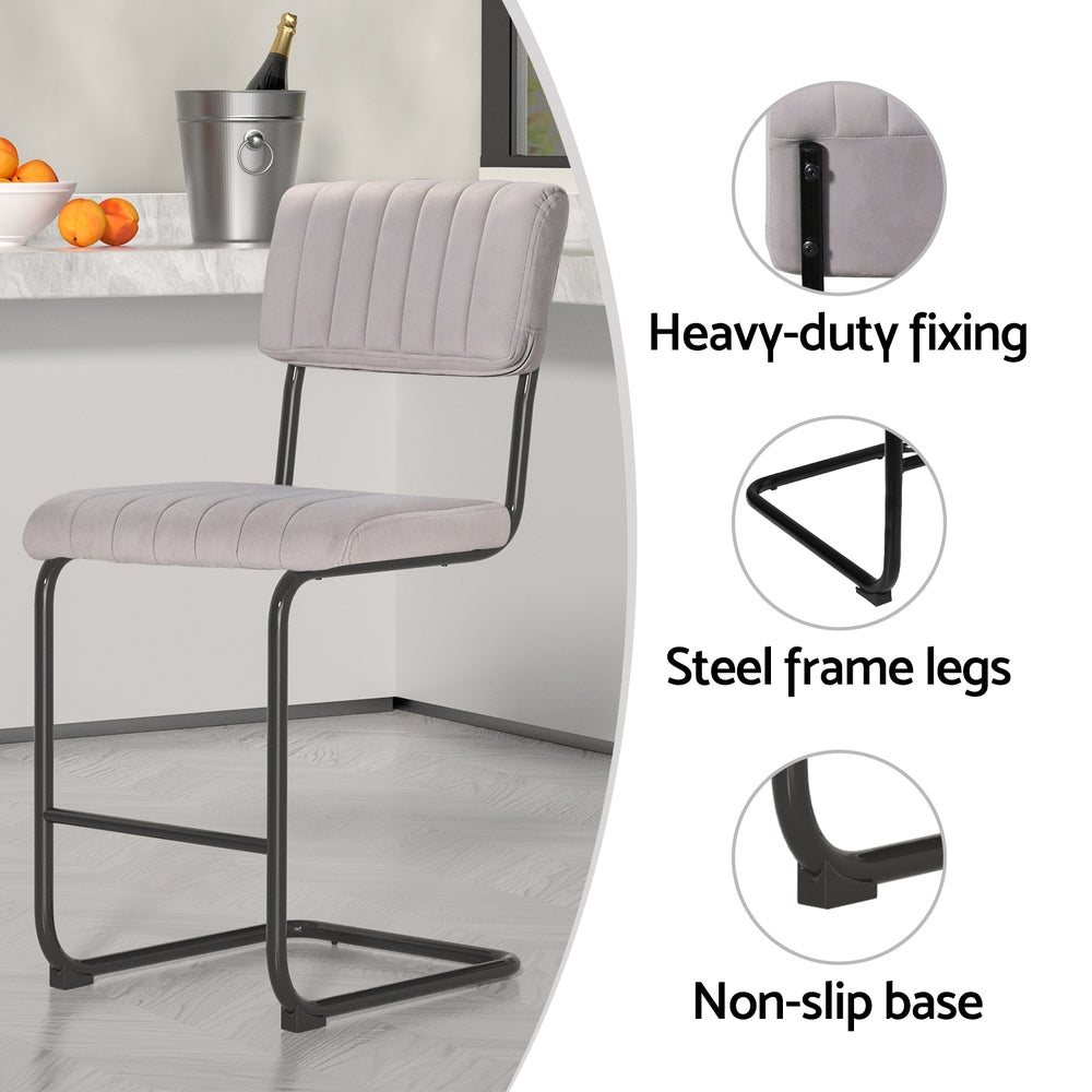 2x Bar Stools Velvet Chairs Green/Grey with Velvet finish