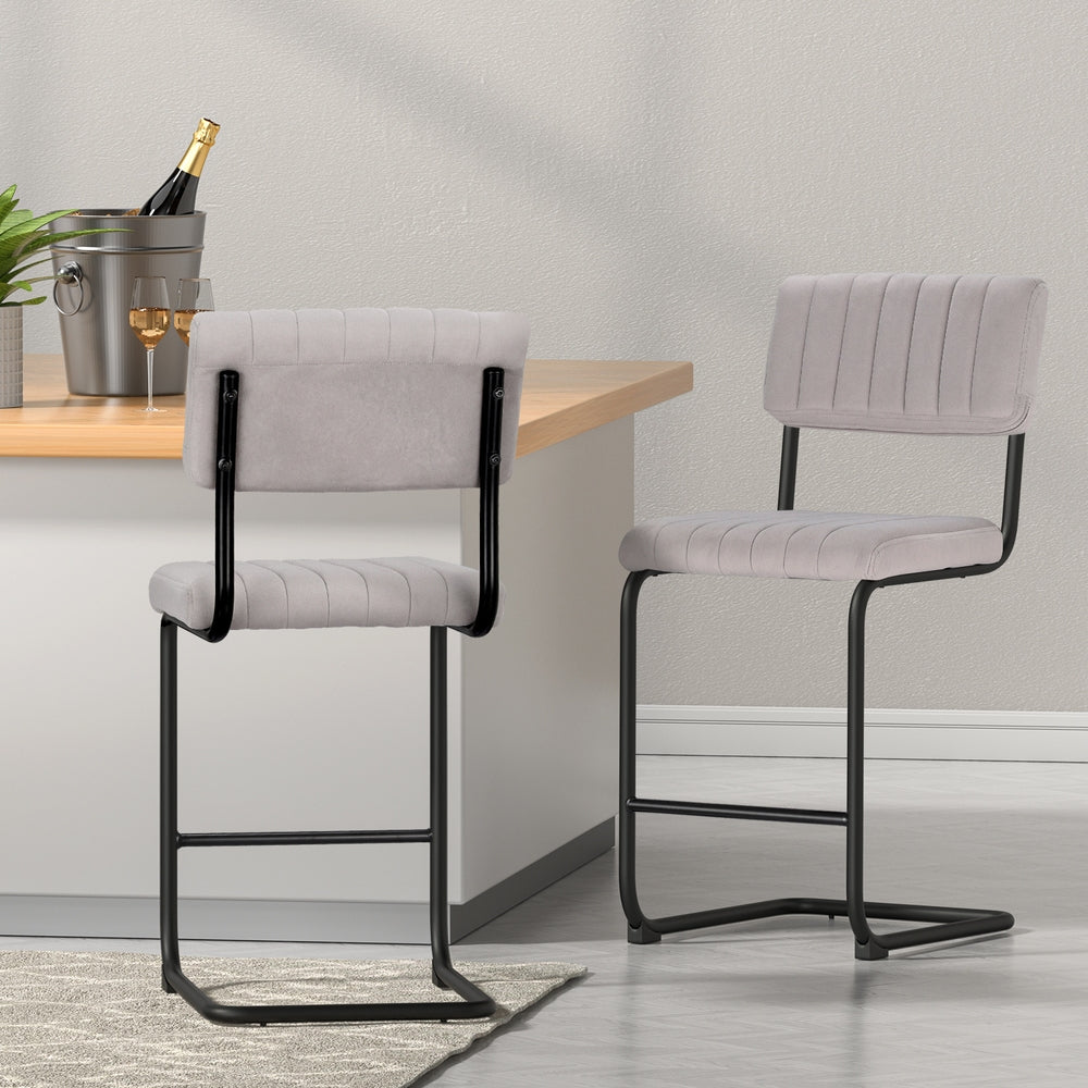 2x Bar Stools Velvet Chairs Green/Grey, Table & Bar Stools