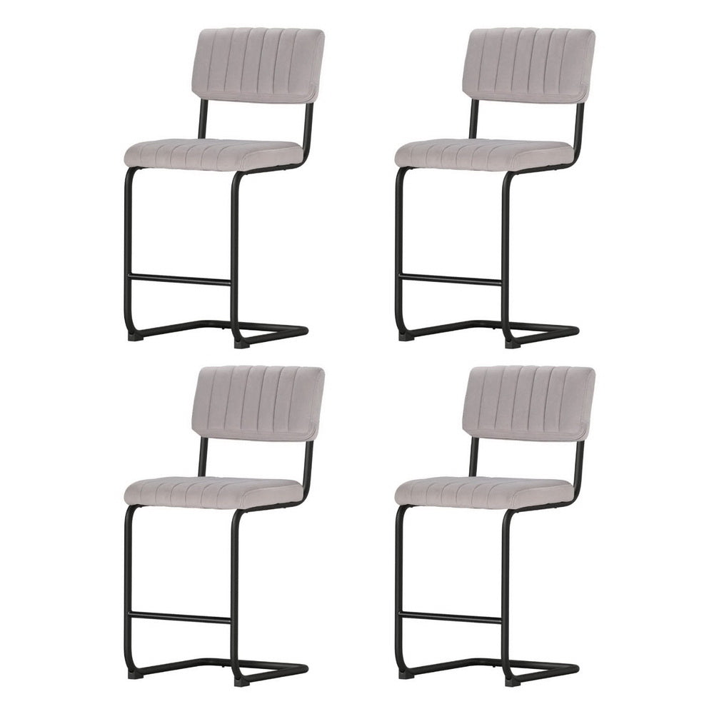 4X Bar Stools Velvet Chairs Green/Grey with Table & Bar Stools