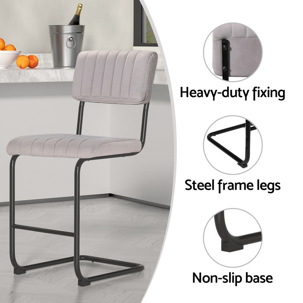 4X Bar Stools Velvet Chairs Green/Grey with Velvet finish